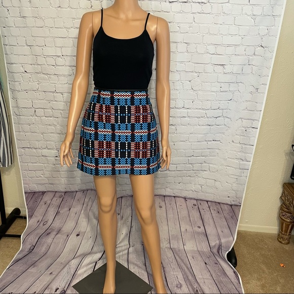 Zara Colorful Mini Skirt w/Zipper tribal print boho size large - Picture 2 of 11